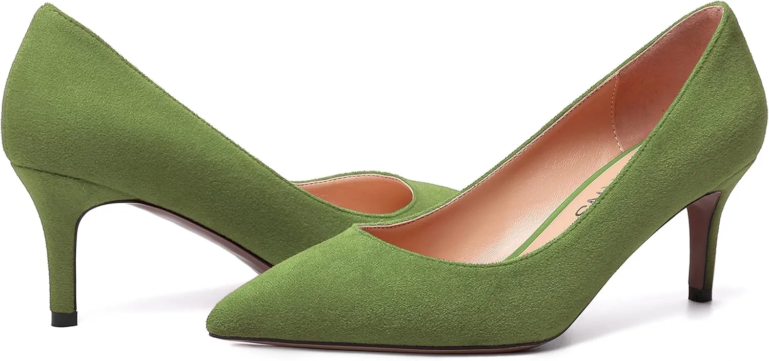 WAYDERNS Womens Pointed Toe Suede Solid Slip On Wedding Dress Stiletto Mid Heel Pumps Shoes 2.5 Inch