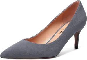 WAYDERNS Womens Pointed Toe Suede Solid Slip On Wedding Dress Stiletto Mid Heel Pumps Shoes 2.5 Inch