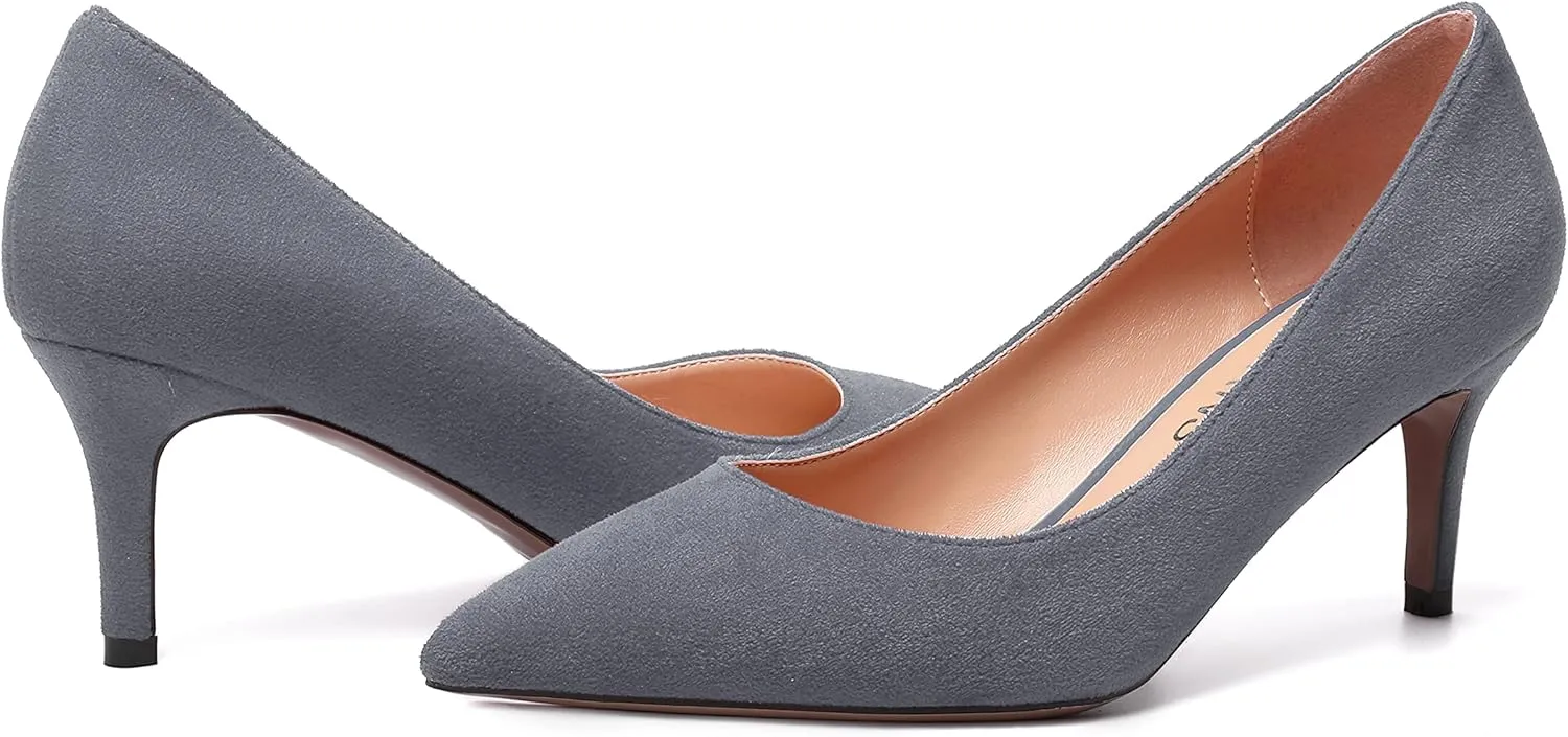 WAYDERNS Womens Pointed Toe Suede Solid Slip On Wedding Dress Stiletto Mid Heel Pumps Shoes 2.5 Inch