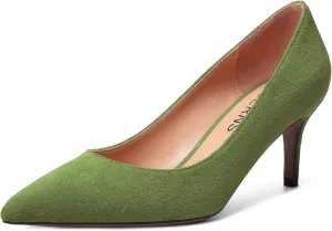 WAYDERNS Womens Pointed Toe Suede Solid Slip On Wedding Dress Stiletto Mid Heel Pumps Shoes 2.5 Inch