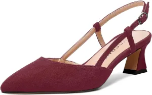 WAYDERNS Womens Slim Adjustable Strap Buckle Suede Pointed Toe Business Formal Kitten Low Heel Pumps Shoes 2 Inch