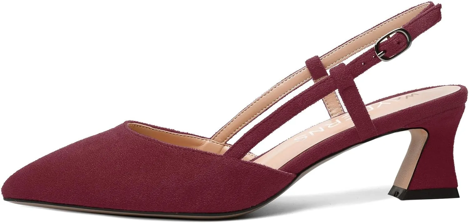 WAYDERNS Womens Slim Adjustable Strap Buckle Suede Pointed Toe Business Formal Kitten Low Heel Pumps Shoes 2 Inch