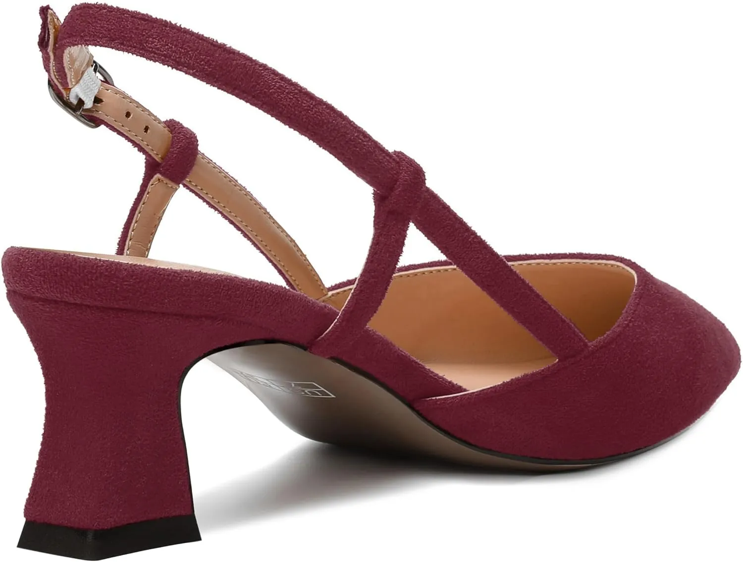 WAYDERNS Womens Slim Adjustable Strap Buckle Suede Pointed Toe Business Formal Kitten Low Heel Pumps Shoes 2 Inch