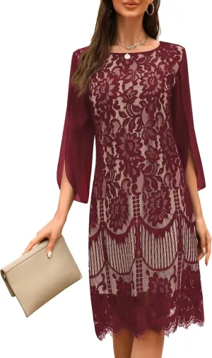 Wedding Guest Cocktail & Formal Dresses for Women - Lace Sequin Prom Evening Dress