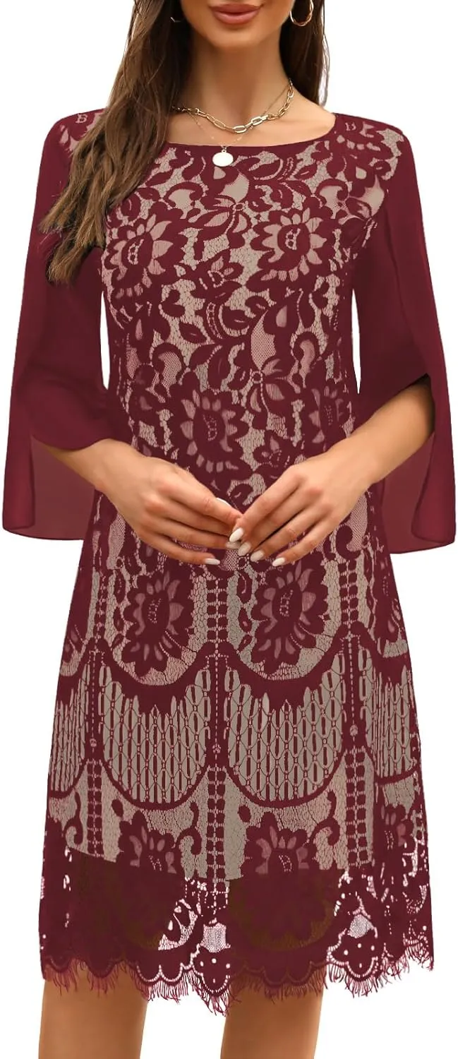 Wedding Guest Cocktail & Formal Dresses for Women - Lace Sequin Prom Evening Dress