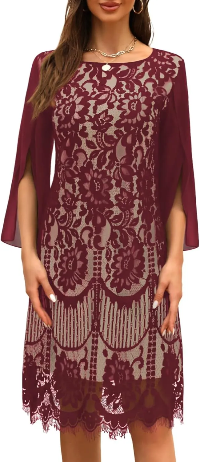 Wedding Guest Cocktail & Formal Dresses for Women - Lace Sequin Prom Evening Dress
