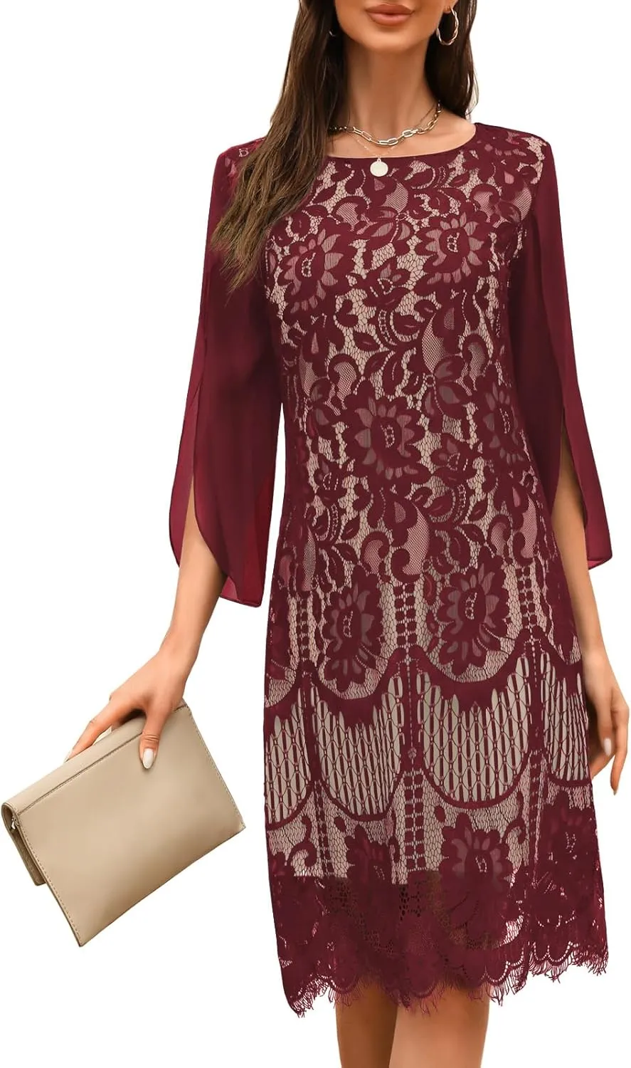 Wedding Guest Cocktail & Formal Dresses for Women - Lace Sequin Prom Evening Dress