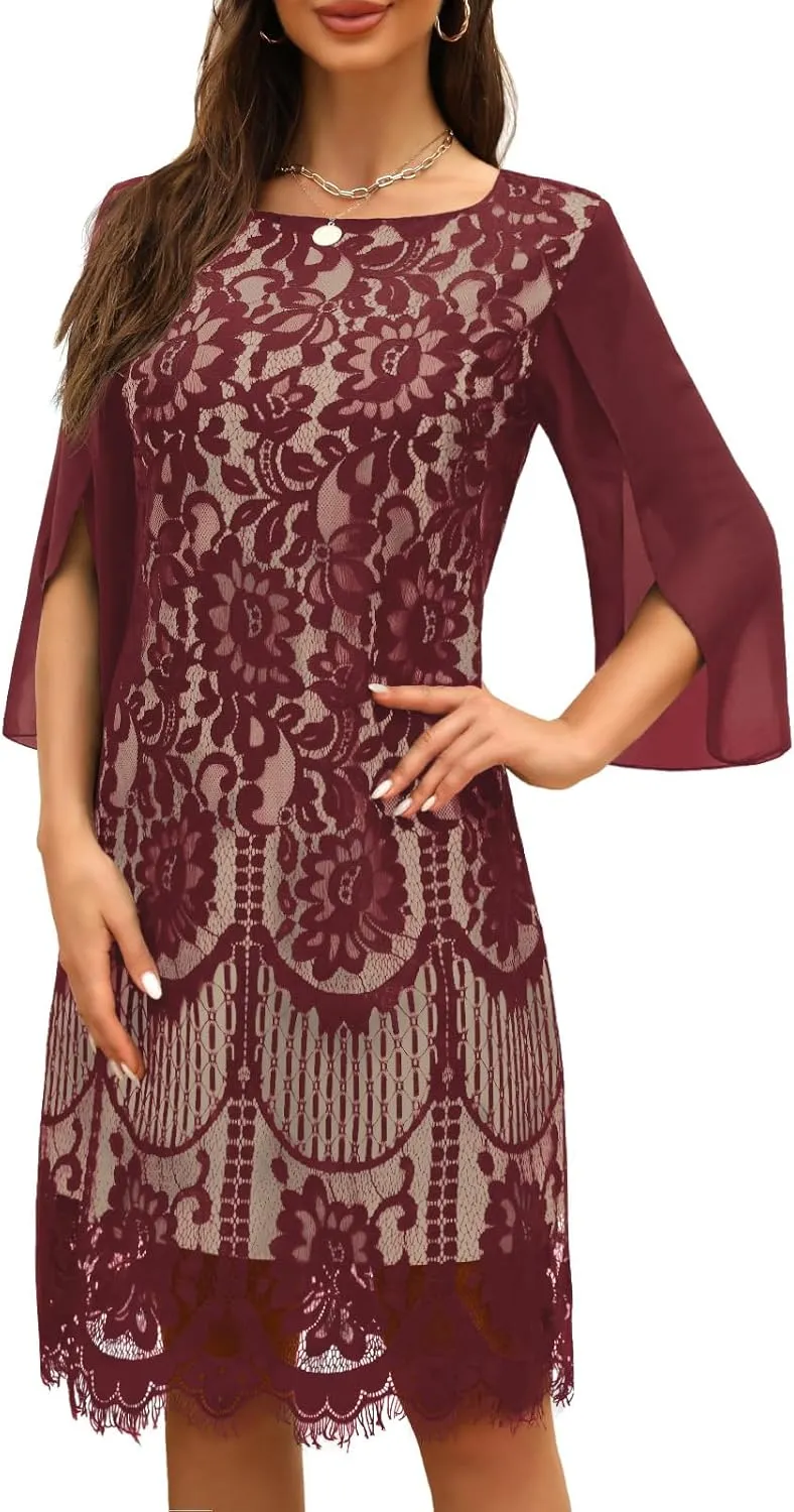 Wedding Guest Cocktail & Formal Dresses for Women - Lace Sequin Prom Evening Dress