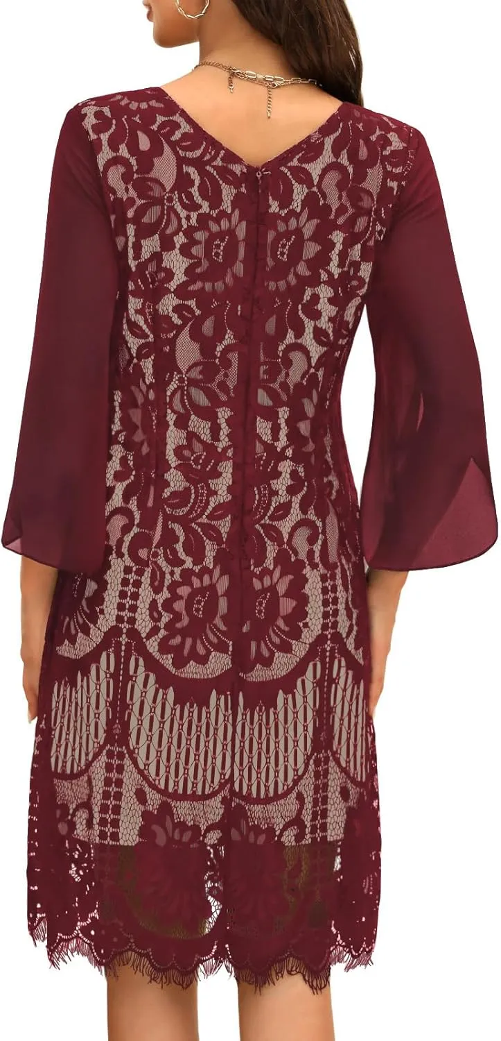 Wedding Guest Cocktail & Formal Dresses for Women - Lace Sequin Prom Evening Dress