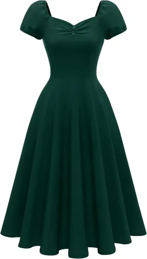 Wedtrend Women's 1940s Dress with Sleeve Midi Vintage Dress Swing Cocktail Dress Retro Cottagecore Dress