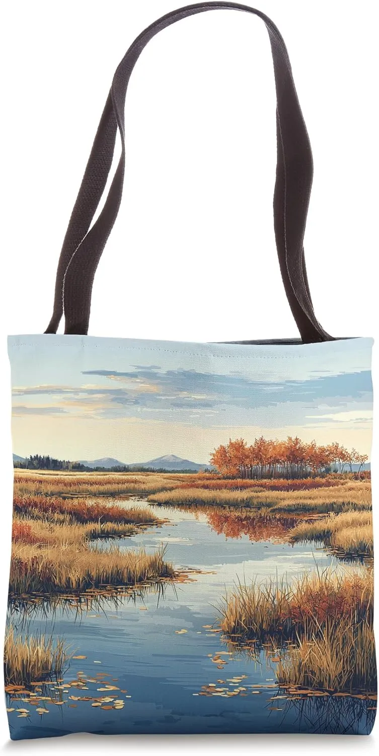 Wetlands With Reflection Landscape Vintage Graphic Tote Bag