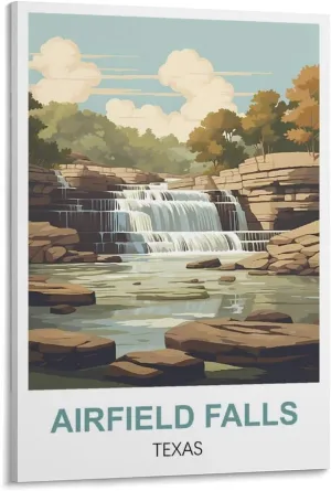 WHCNGEH Airfield Falls Texas Vintage Travel Poster 12x18inch(30x45cm) Canvas Art Print Wall Art Decor Picture