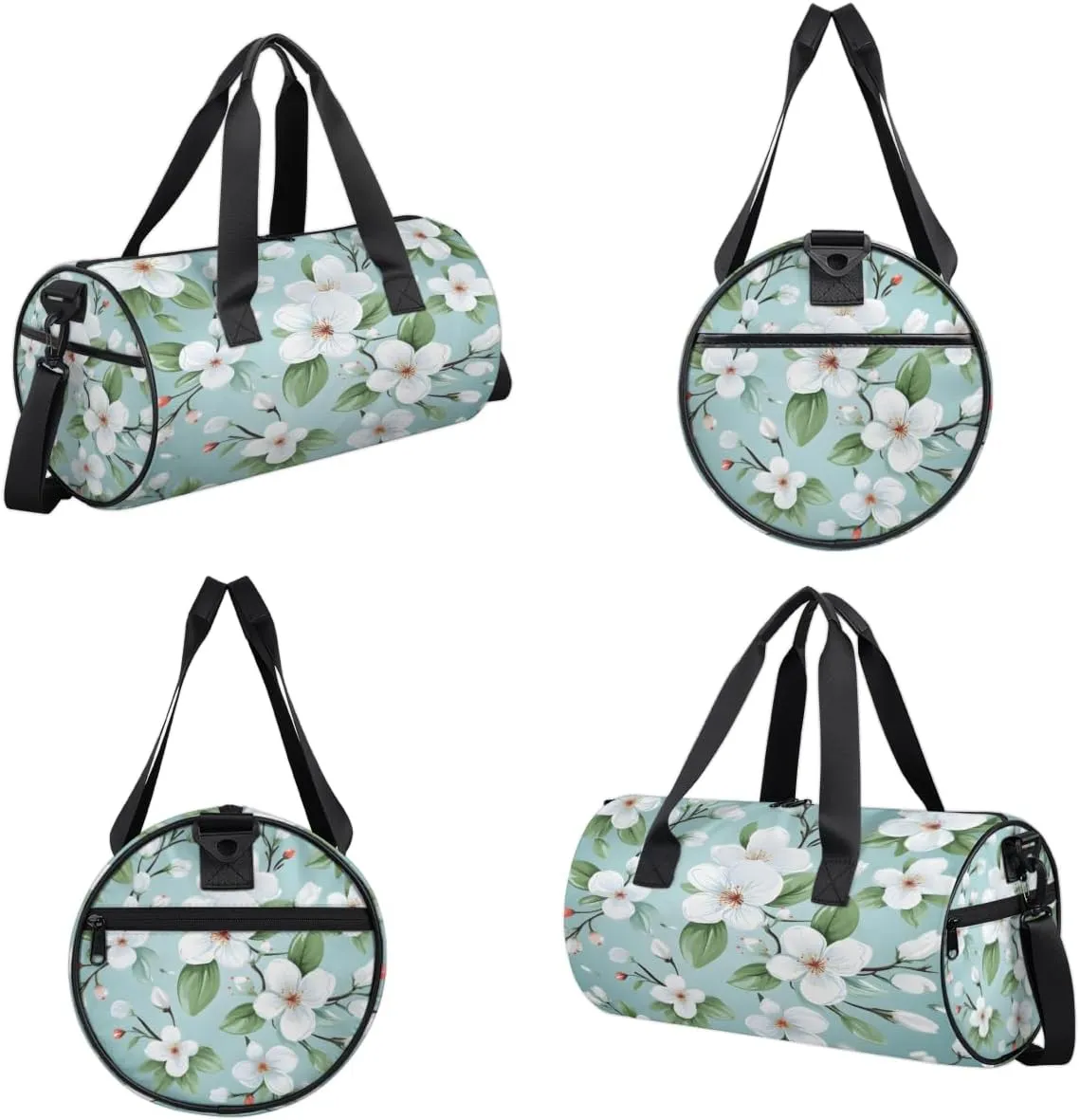 White Bloom Radiant Sports Duffel Bag with Shoulder Strap, Large Capacity Gym Bag with Shoe Compartment, Water Resistant Travel Duffle Bag for Men Women Travel, Sports (17.6x9x9 Inch)