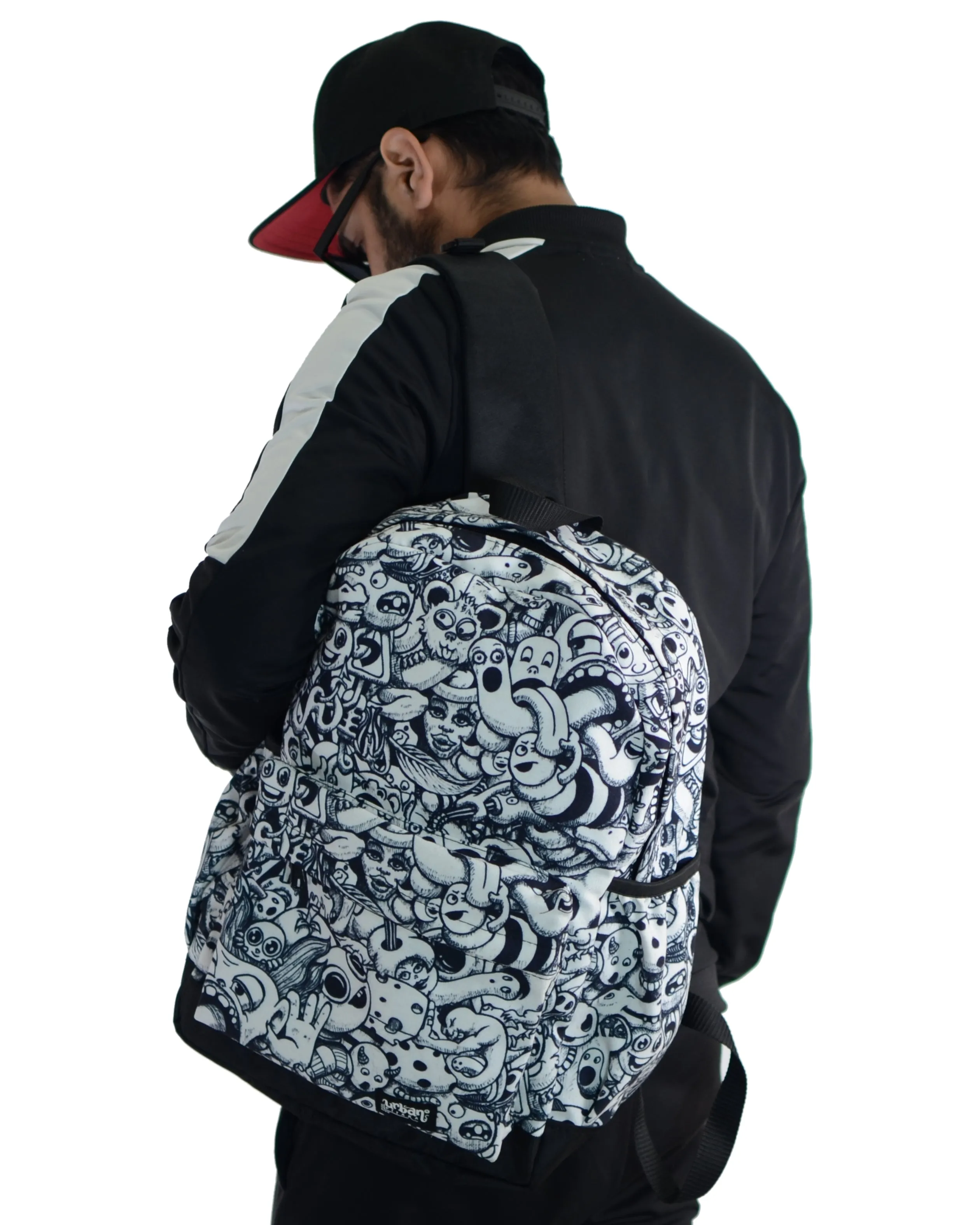 White Doodle Canvas Backpack