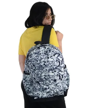 White Doodle Canvas Backpack