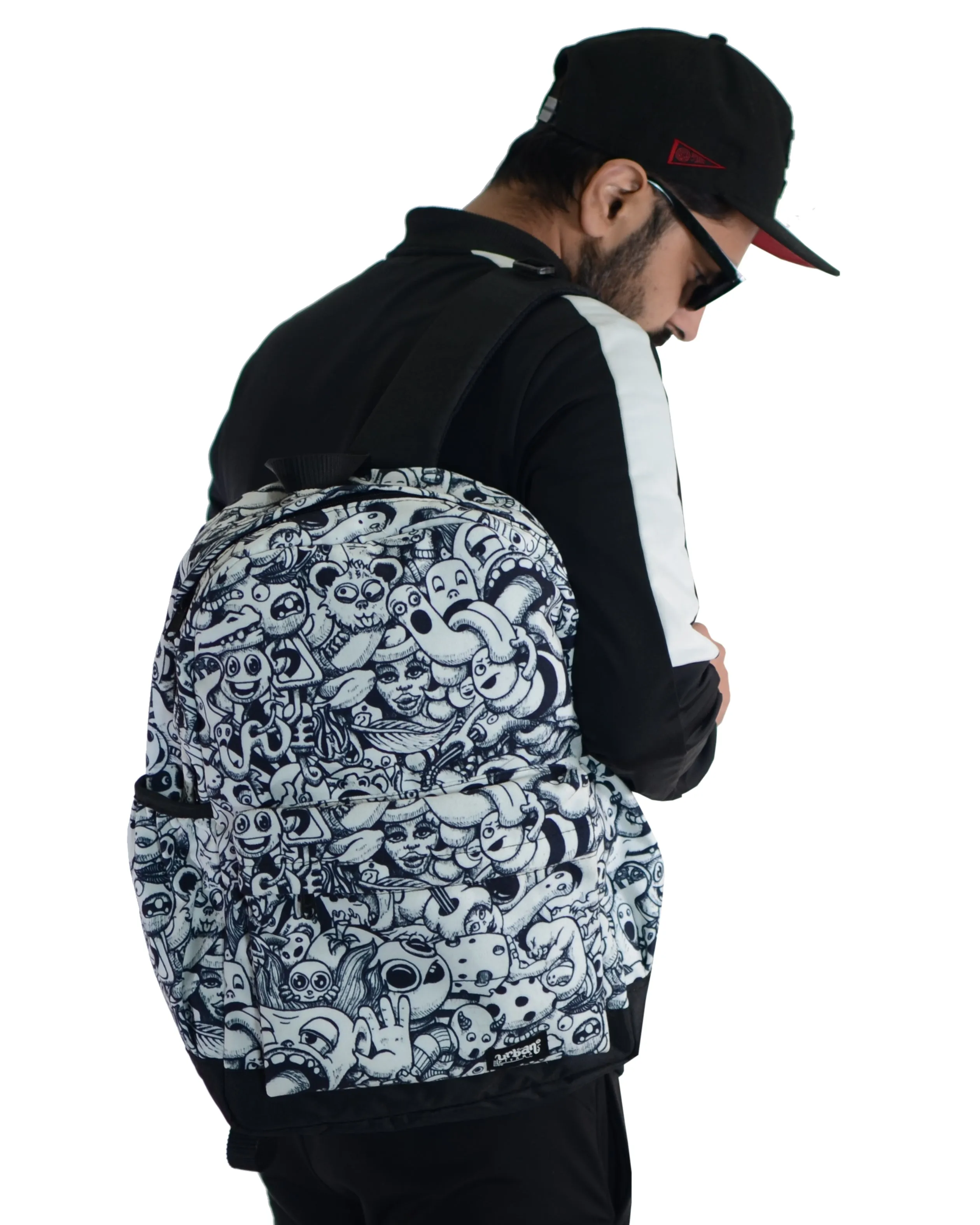 White Doodle Canvas Backpack
