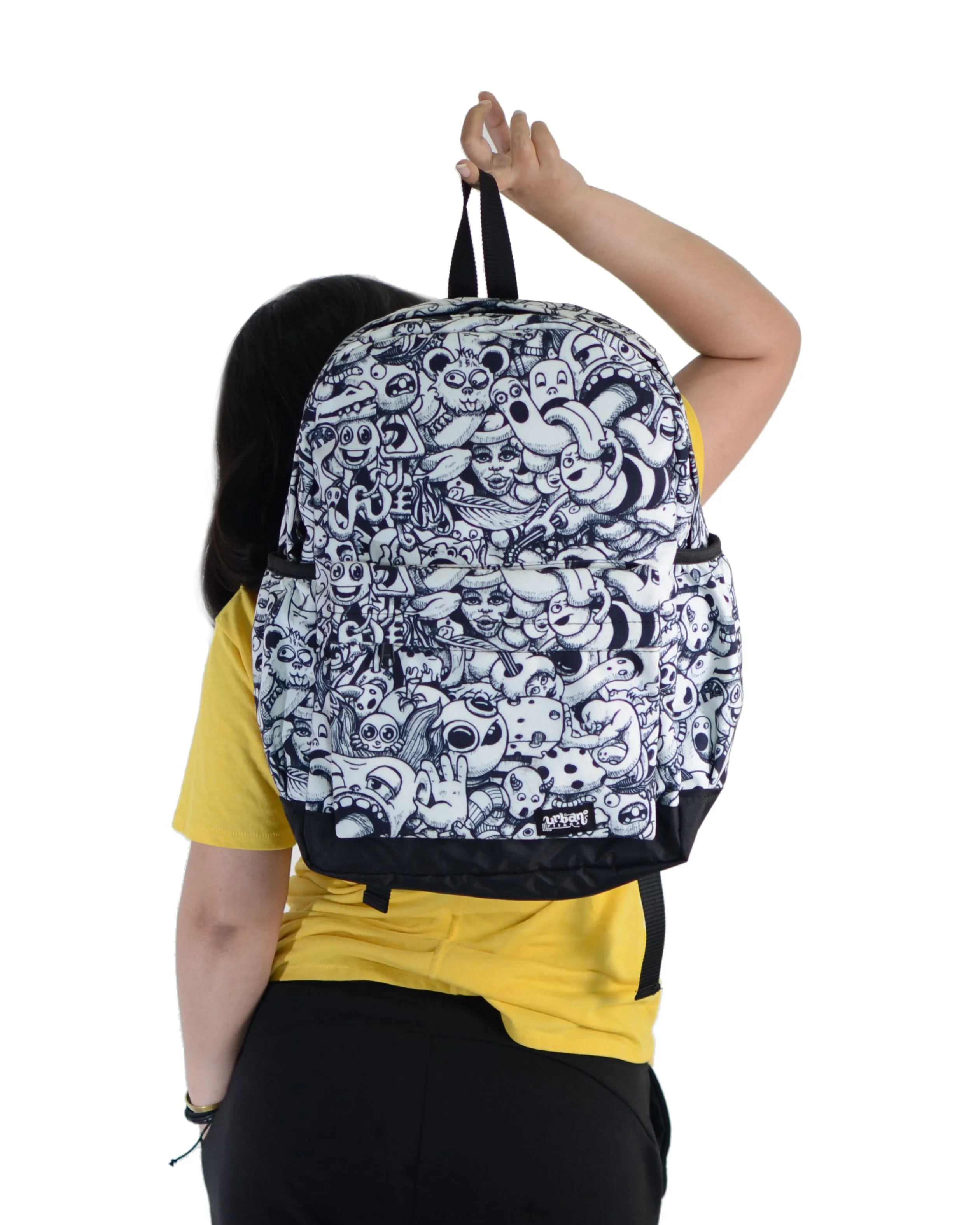 White Doodle Canvas Backpack