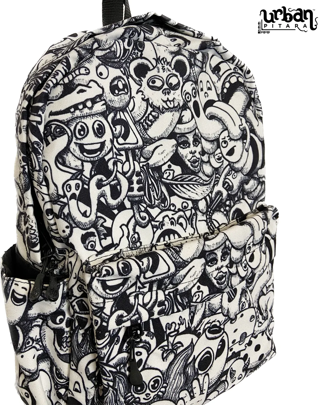 White Doodle Canvas Backpack