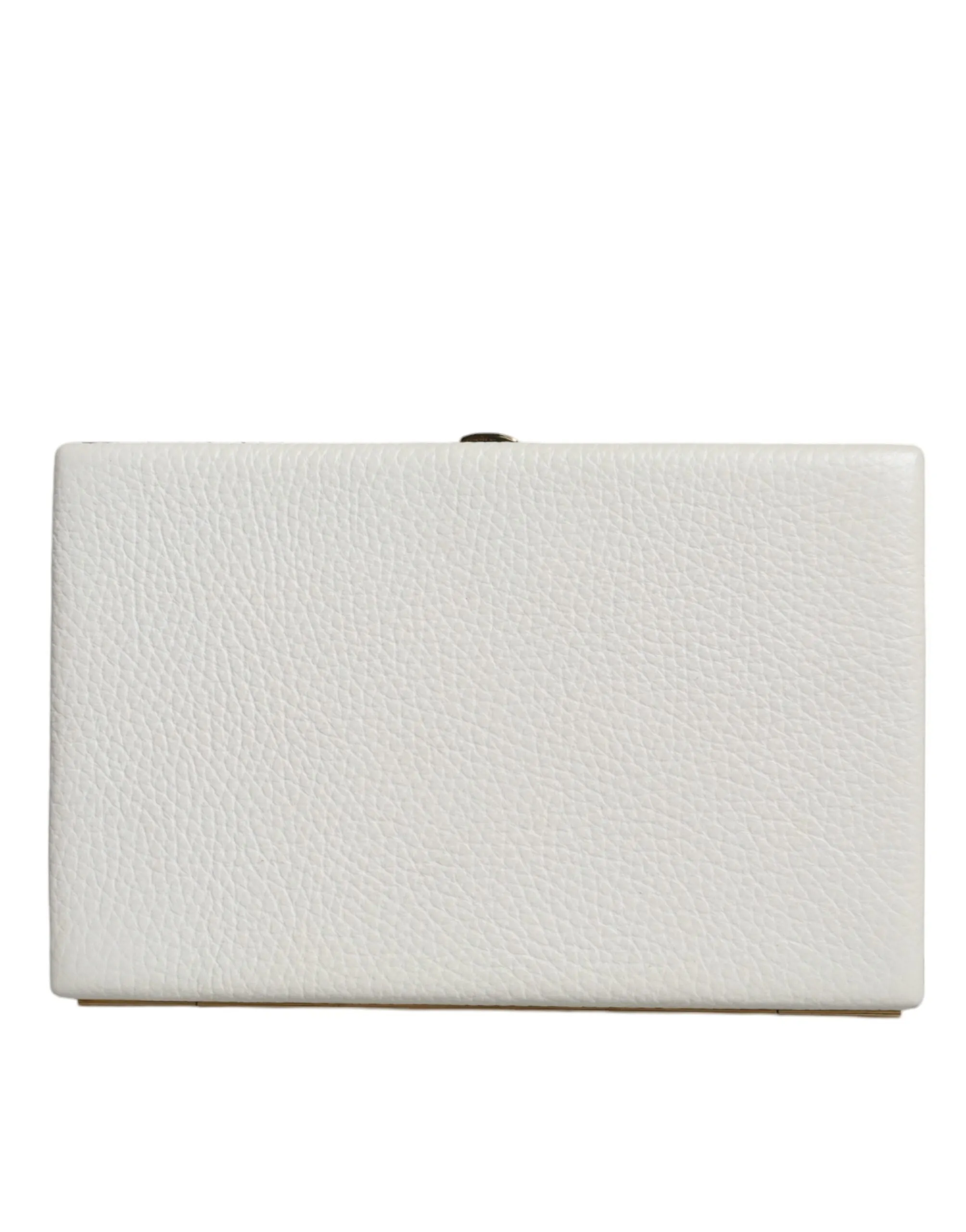 White Leather Gold Frame Clutch Evening Party Purse Bag