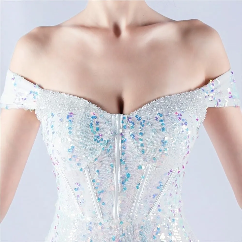 White Mermaid Wedding Dresses for Women Off Shoulder Sexy Evening Gown Elegant Luxury Maxi Party Dress