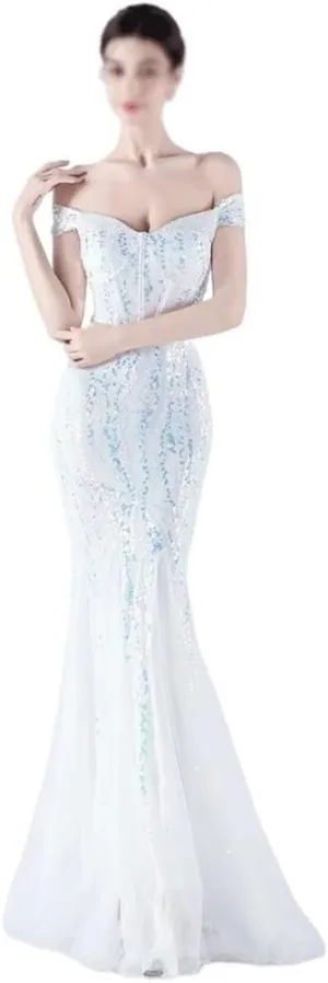 White Mermaid Wedding Dresses for Women Off Shoulder Sexy Evening Gown Elegant Luxury Maxi Party Dress