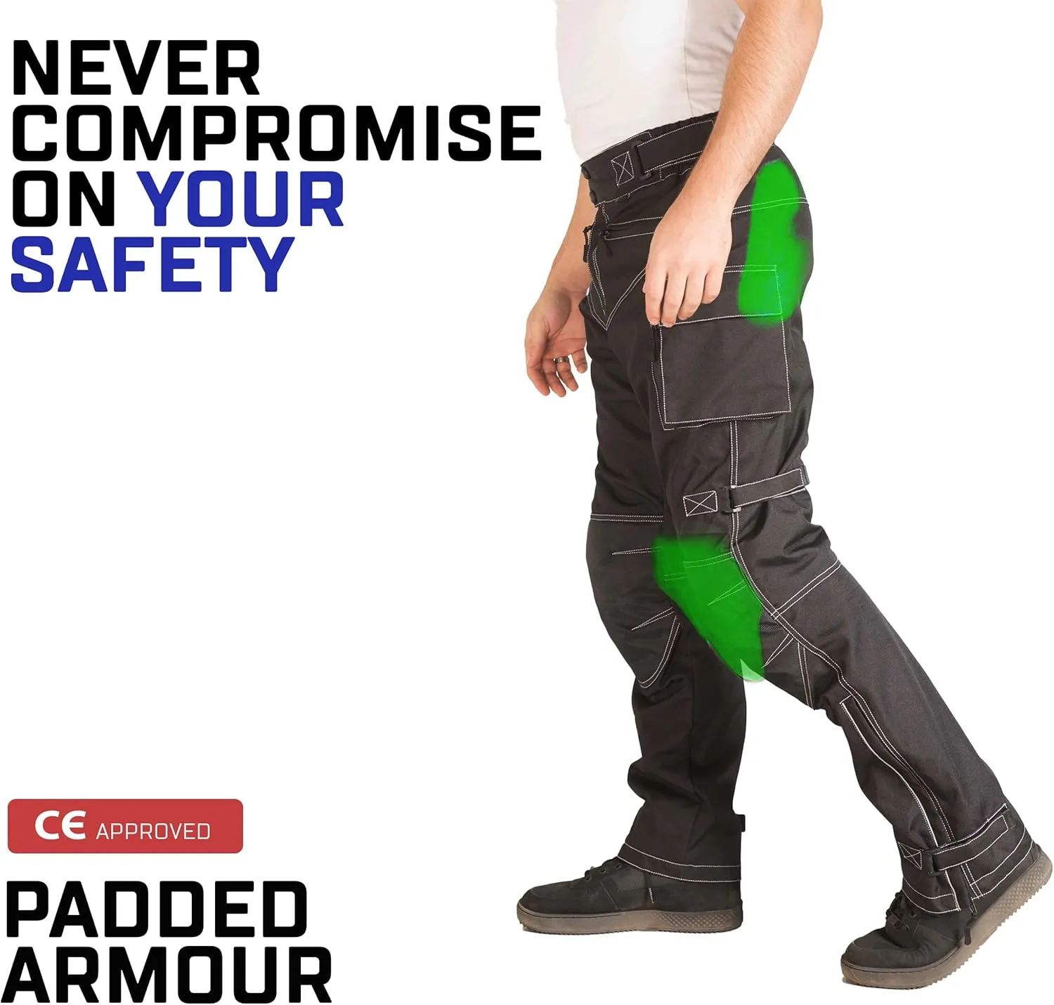 WICKED STOCK Mens Waterproof Armored Motorcycle Riding Dual Sport Pants Protective CE Level-1