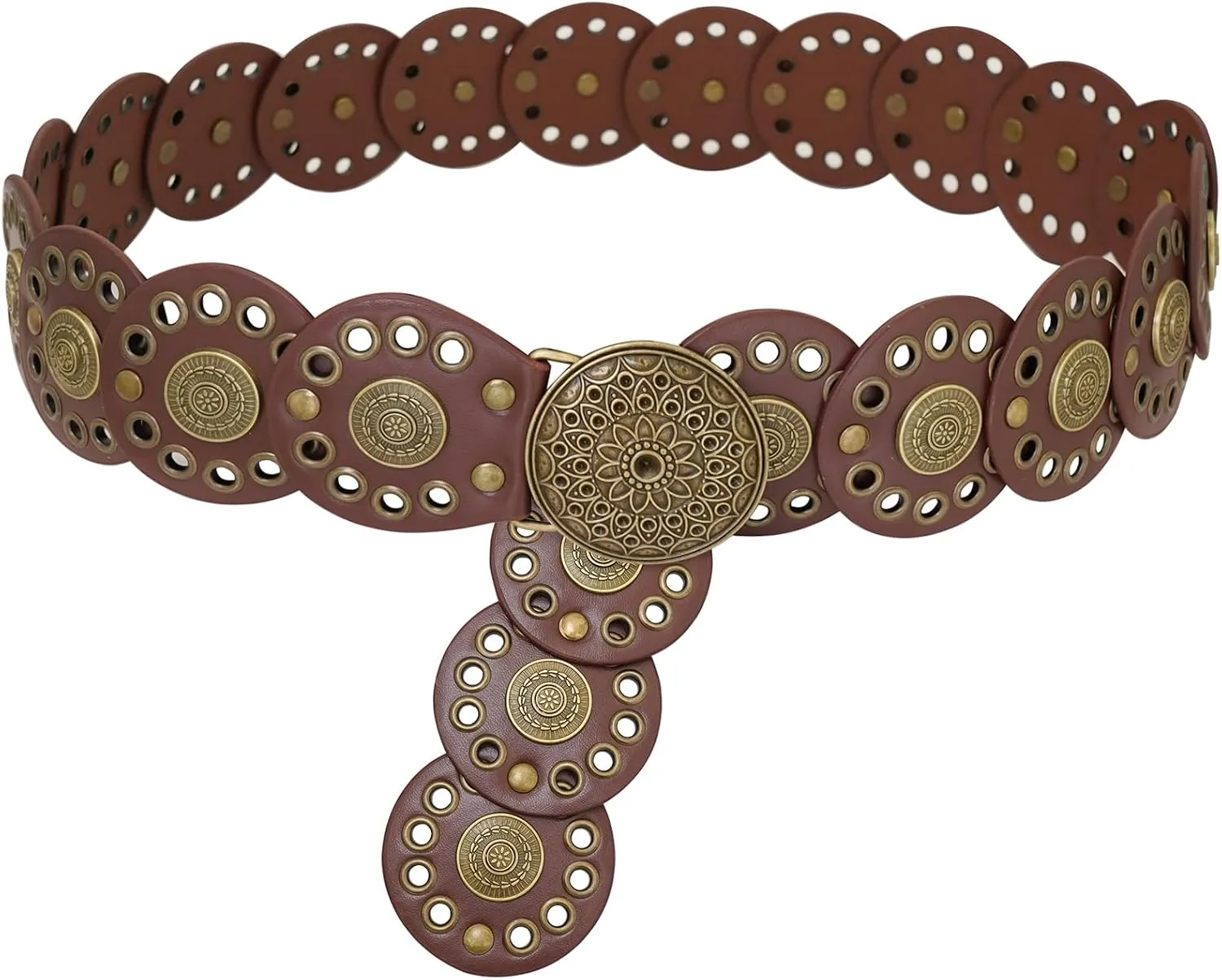 Wide Disc Belt for Women Disk Concho Belts Western Leather Belt Boho Waist Belt for Dress