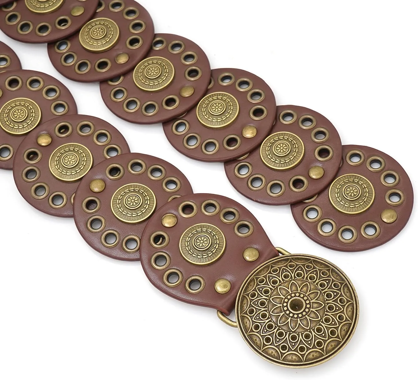 Wide Disc Belt for Women Disk Concho Belts Western Leather Belt Boho Waist Belt for Dress