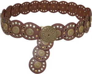 Wide Disc Belt for Women Disk Concho Belts Western Leather Belt Boho Waist Belt for Dress