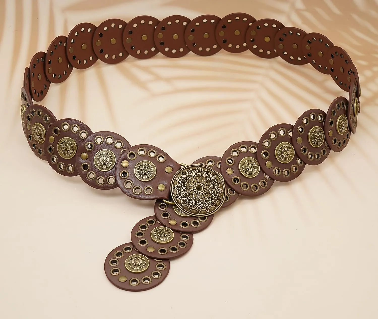 Wide Disc Belt for Women Disk Concho Belts Western Leather Belt Boho Waist Belt for Dress