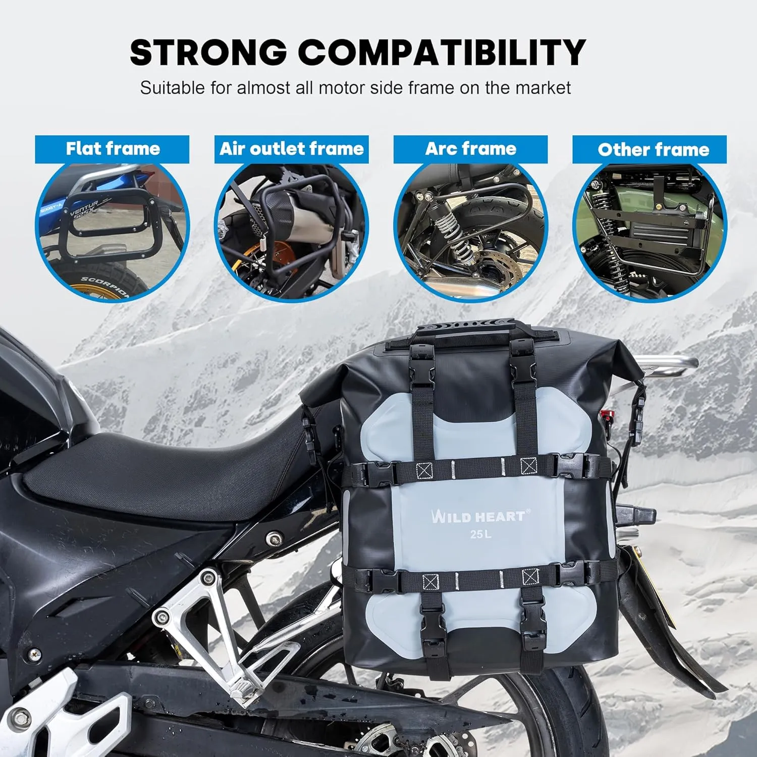 WILD HEART Motorcycle side bag stainless steel suspension waterproof bag Saddlebags 20L/25L waterproof Pianner Bag wear-resistant general-purpose Bike accessories
