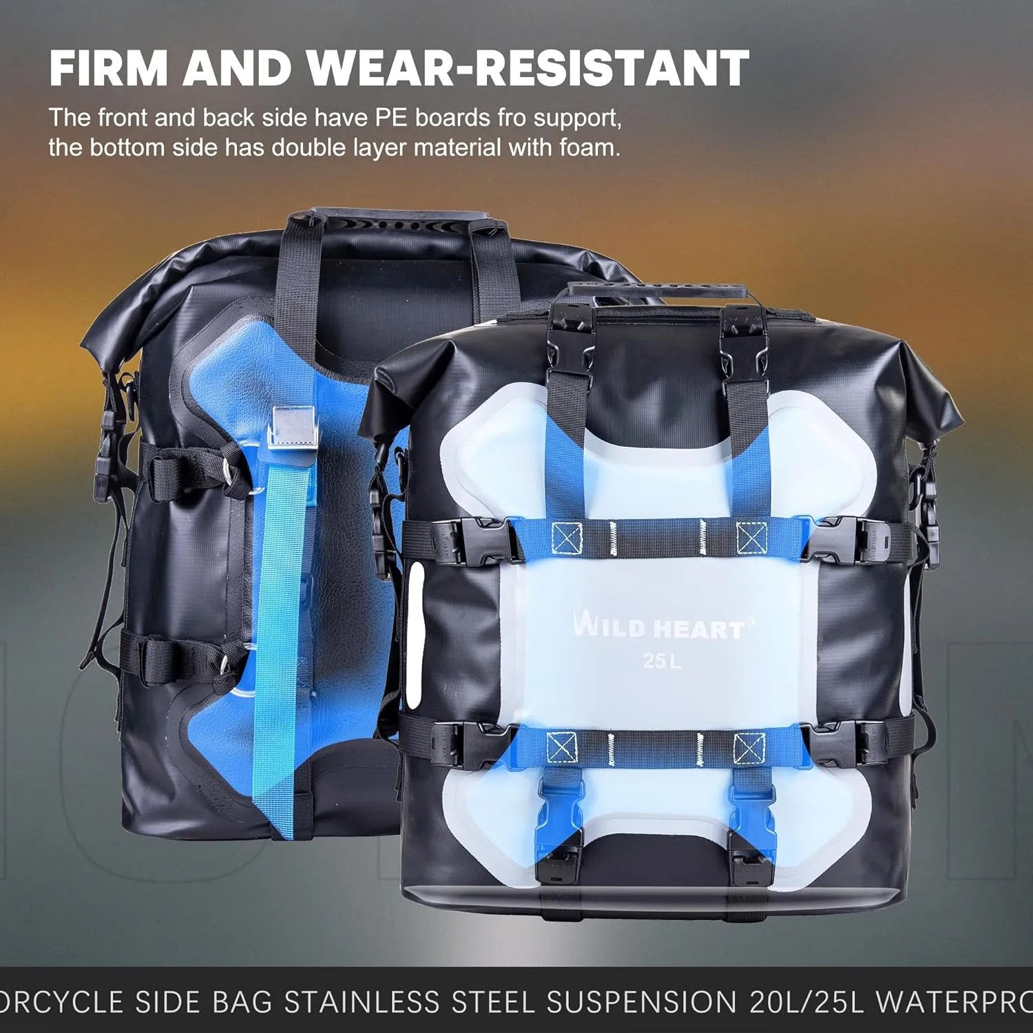 WILD HEART Motorcycle side bag stainless steel suspension waterproof bag Saddlebags 20L/25L waterproof Pianner Bag wear-resistant general-purpose Bike accessories