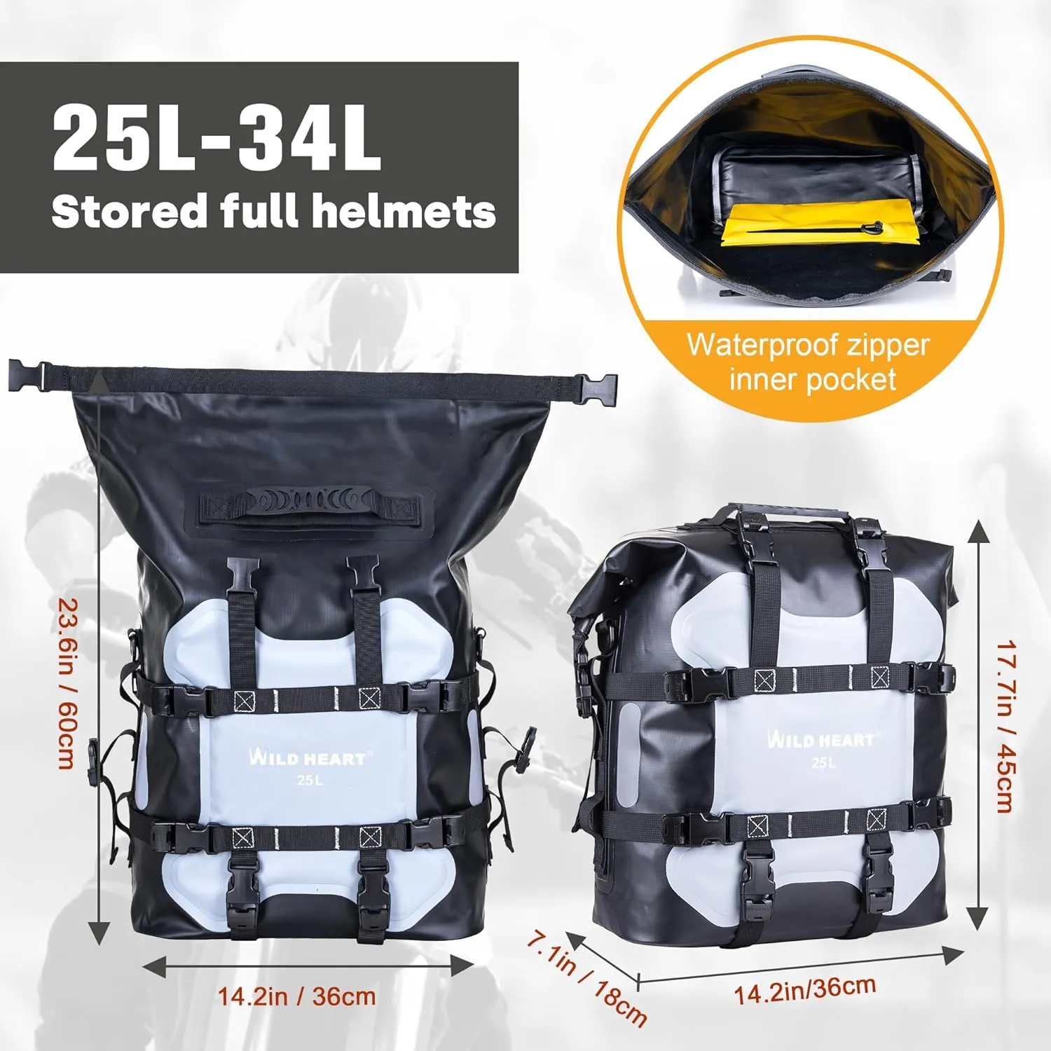 WILD HEART Motorcycle side bag stainless steel suspension waterproof bag Saddlebags 20L/25L waterproof Pianner Bag wear-resistant general-purpose Bike accessories