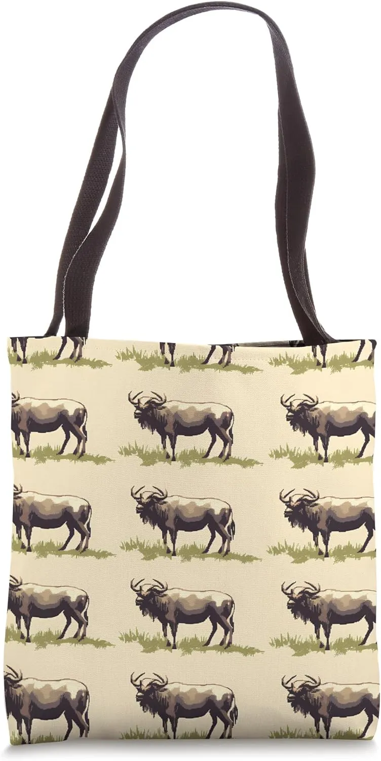 Wildebeest 8bit Animal Wildlife Pattern Tote Bag