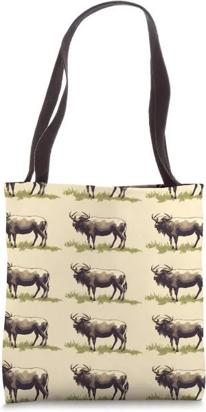 Wildebeest 8bit Animal Wildlife Pattern Tote Bag
