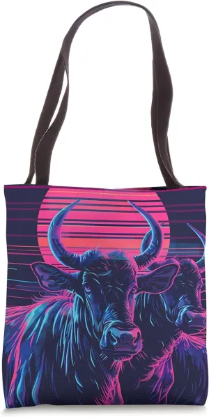 Wildebeest Synthwave Animal Wildlife Pattern Tote Bag