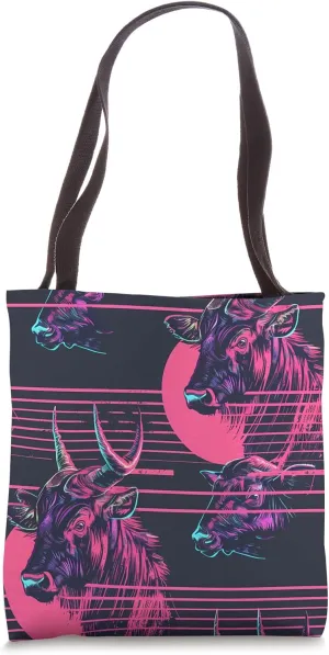 Wildebeest Synthwave Animal Wildlife Pattern Tote Bag