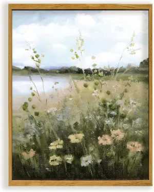 Wildflower Landscape Wall Art Vintage Country Painting Canvas Poster Canvas Prints Wall Art Lake Wildflower Landscape Oil Painting Themed Art Artwork for Living Room Office Bathroom Framed 8 * 10in