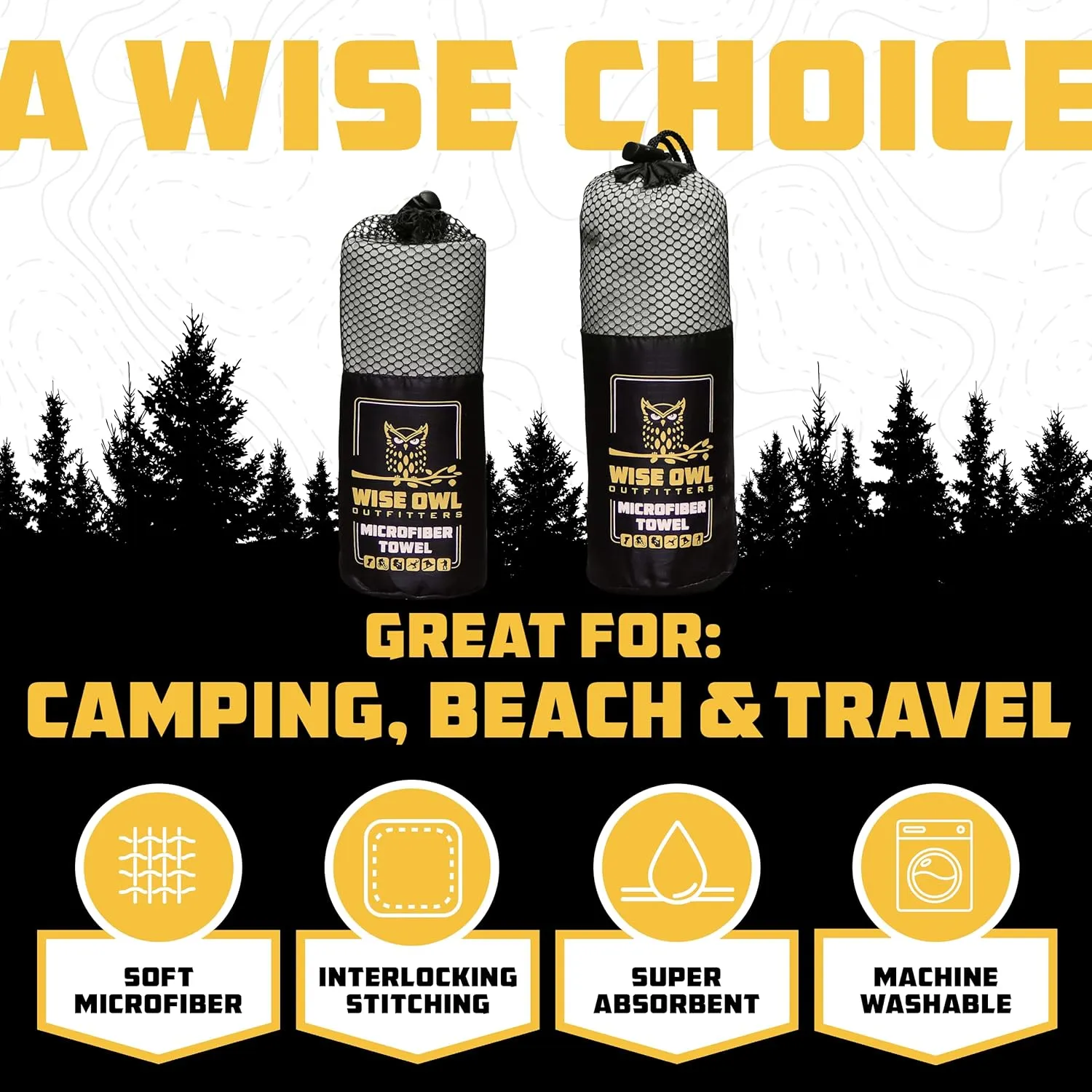 Wise Owl Outfitters Camping Towel - Camping Accessories, Quick Dry Microfiber Towel for Travel, Hiking, Yoga, Workout, and Backpacking