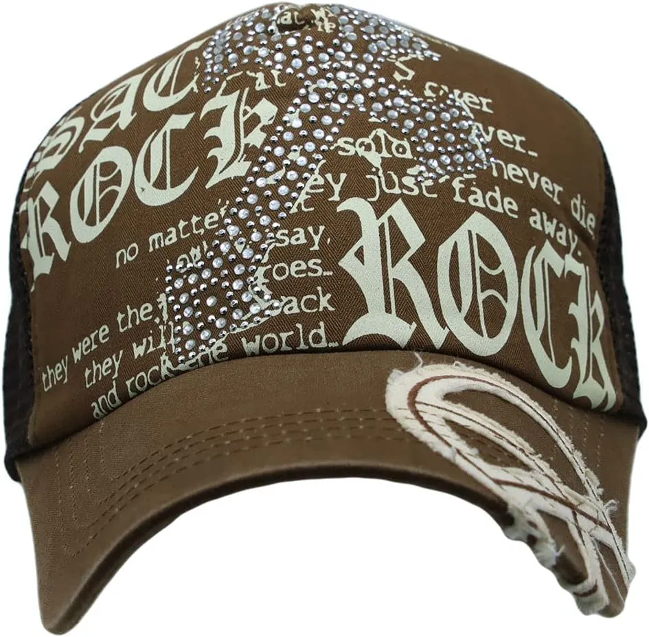 WITHMOONS Meshed Baseball Cap Skull Rhinestones Trucker Hat KR1751