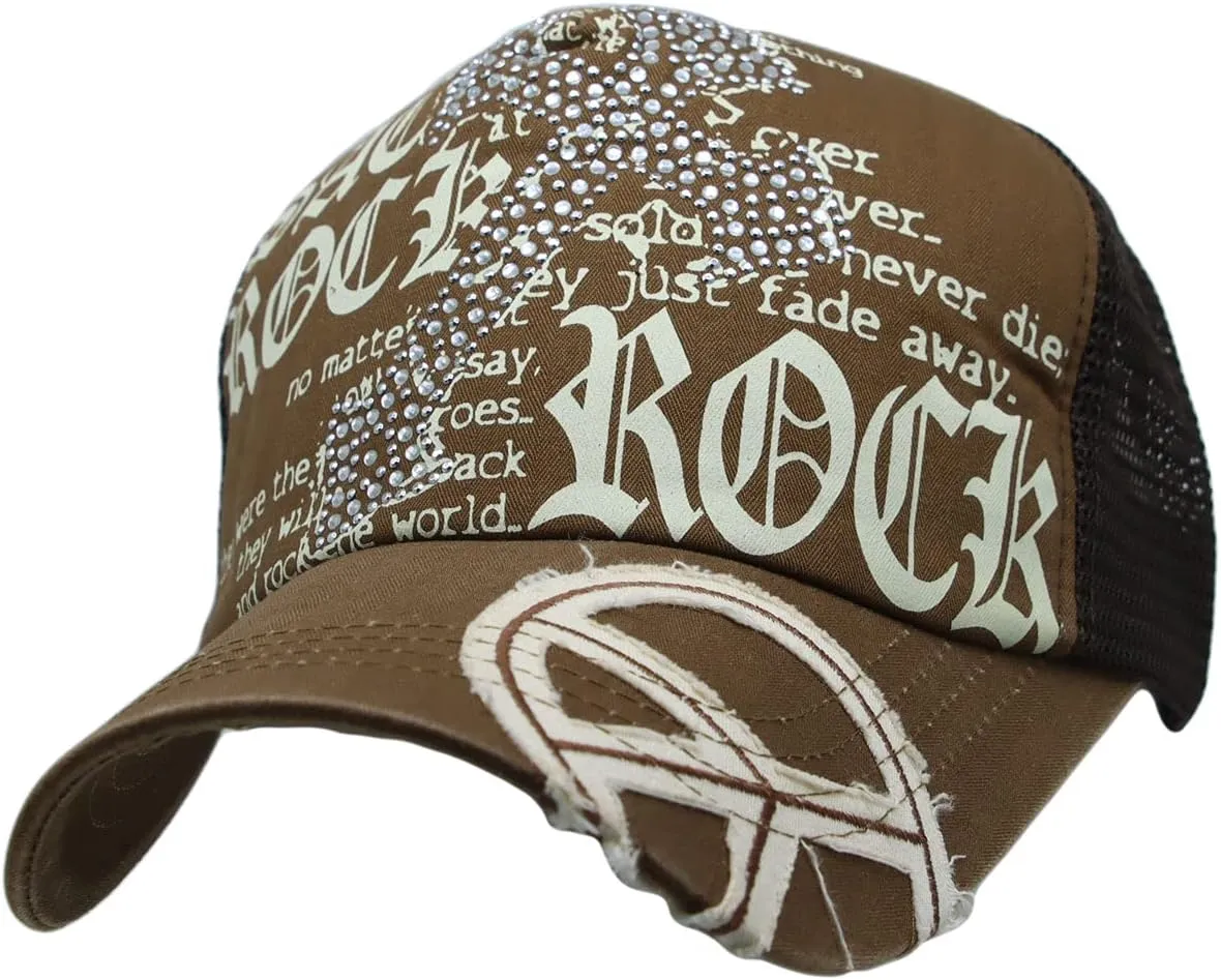 WITHMOONS Meshed Baseball Cap Skull Rhinestones Trucker Hat KR1751