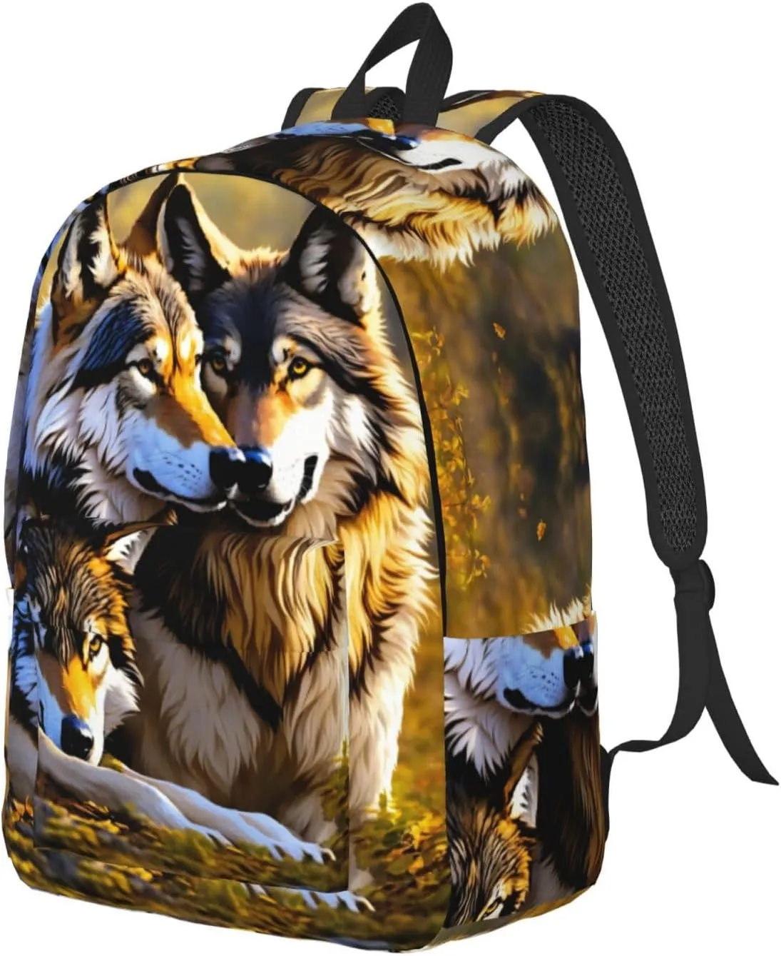 Wolfs Print Vintage Canvas Backpack,Travel Bag,Stylish And Lightweight With Multiple Pockets