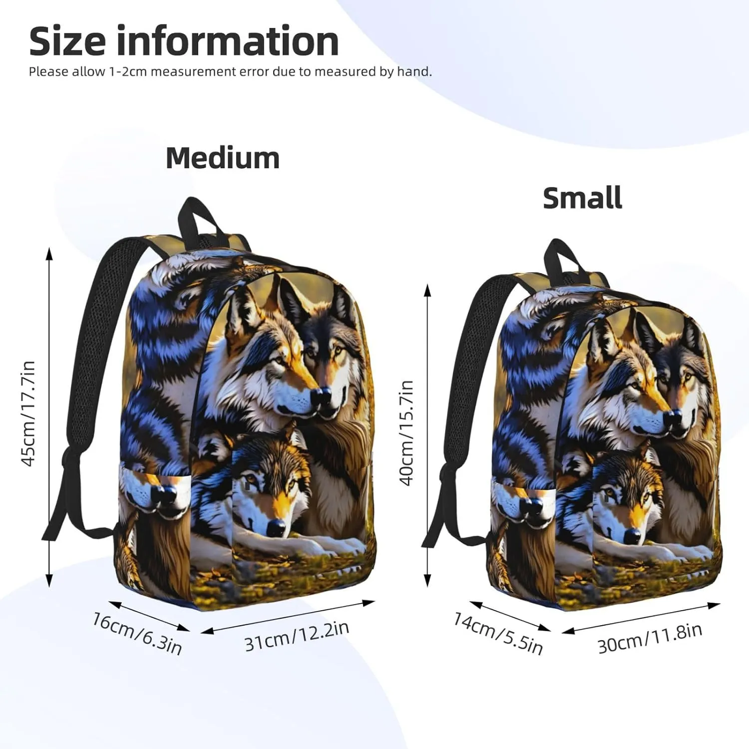 Wolfs Print Vintage Canvas Backpack,Travel Bag,Stylish And Lightweight With Multiple Pockets