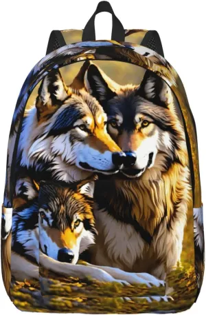 Wolfs Print Vintage Canvas Backpack,Travel Bag,Stylish And Lightweight With Multiple Pockets