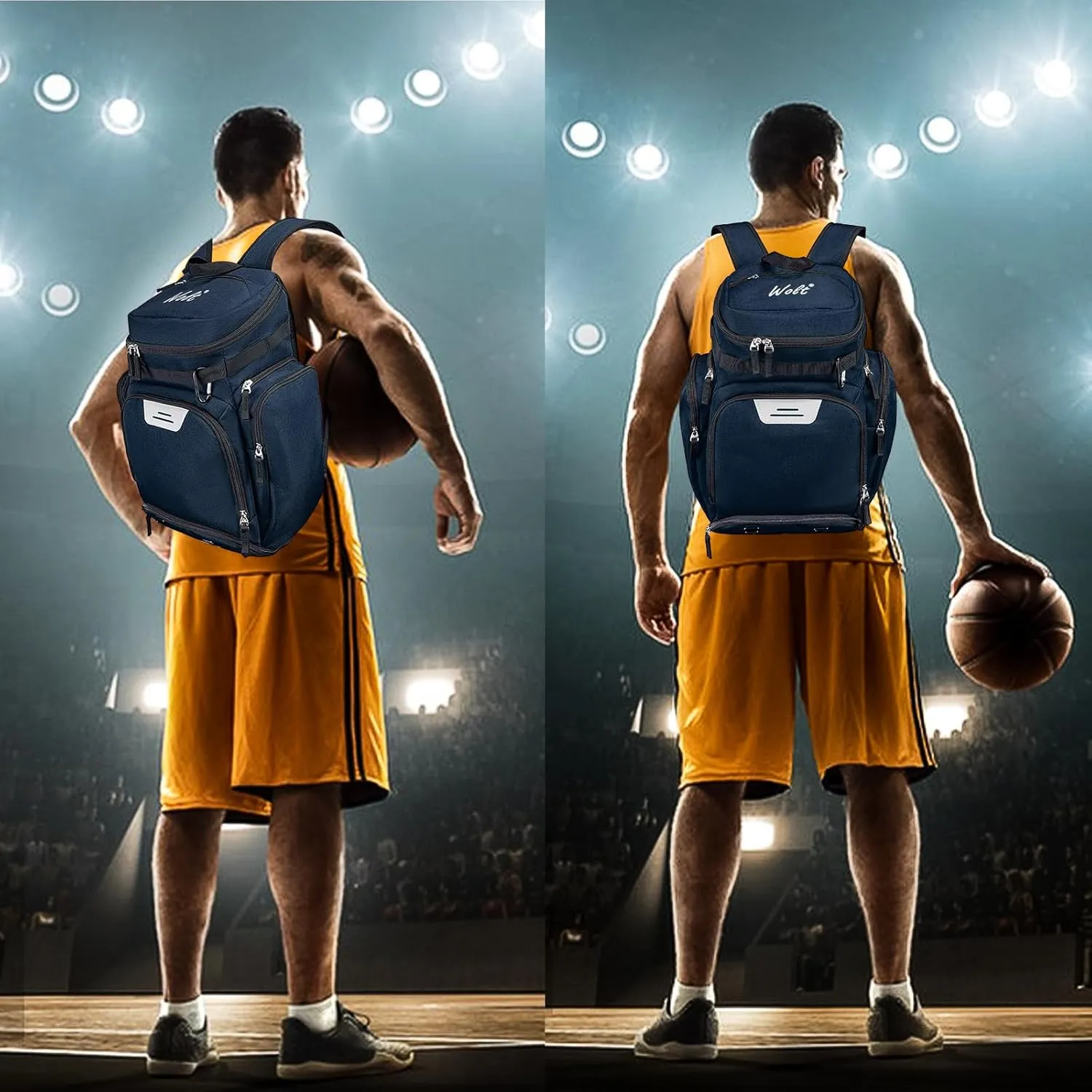 WOLT Basketball Backpack Bag with Separate Ball Compartment and Shoes Pocket，Large Sports Equipment Bag for Basketball, Soccer, Rugby, Volleyball, Baseball Sport Backpack Bag