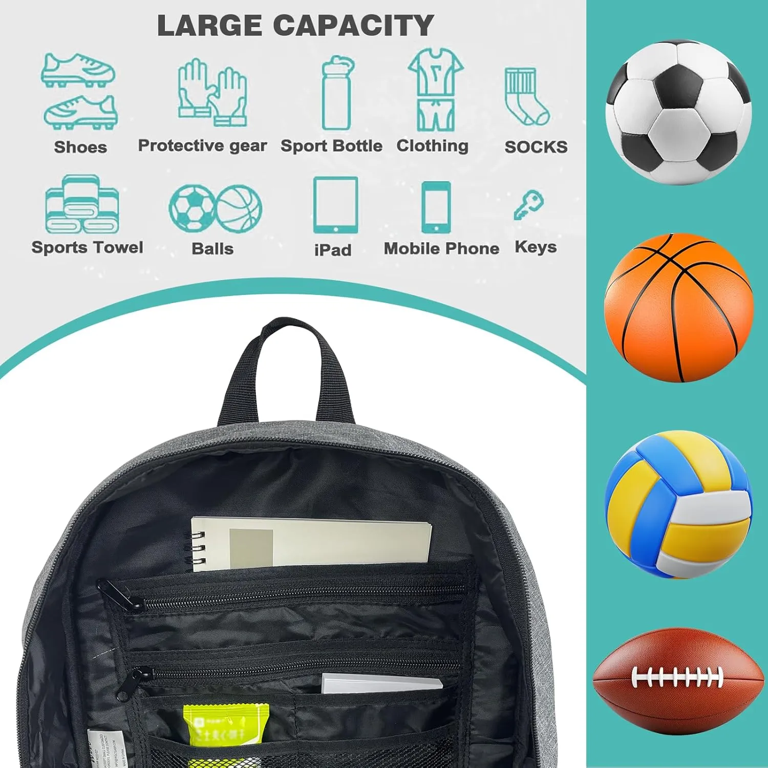 WOLT Youth Soccer Bag, Soccer Backpack, Basketball Backpack with Cleat Shoe and Ball Compartments Volleyball Backpack