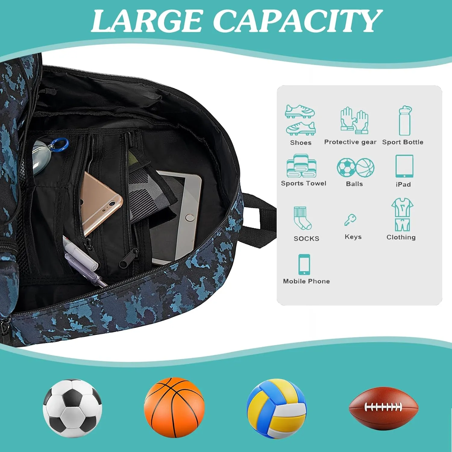 WOLT Youth Soccer Bag, Soccer Backpack, Basketball Backpack with Cleat Shoe and Ball Compartments Volleyball Backpack