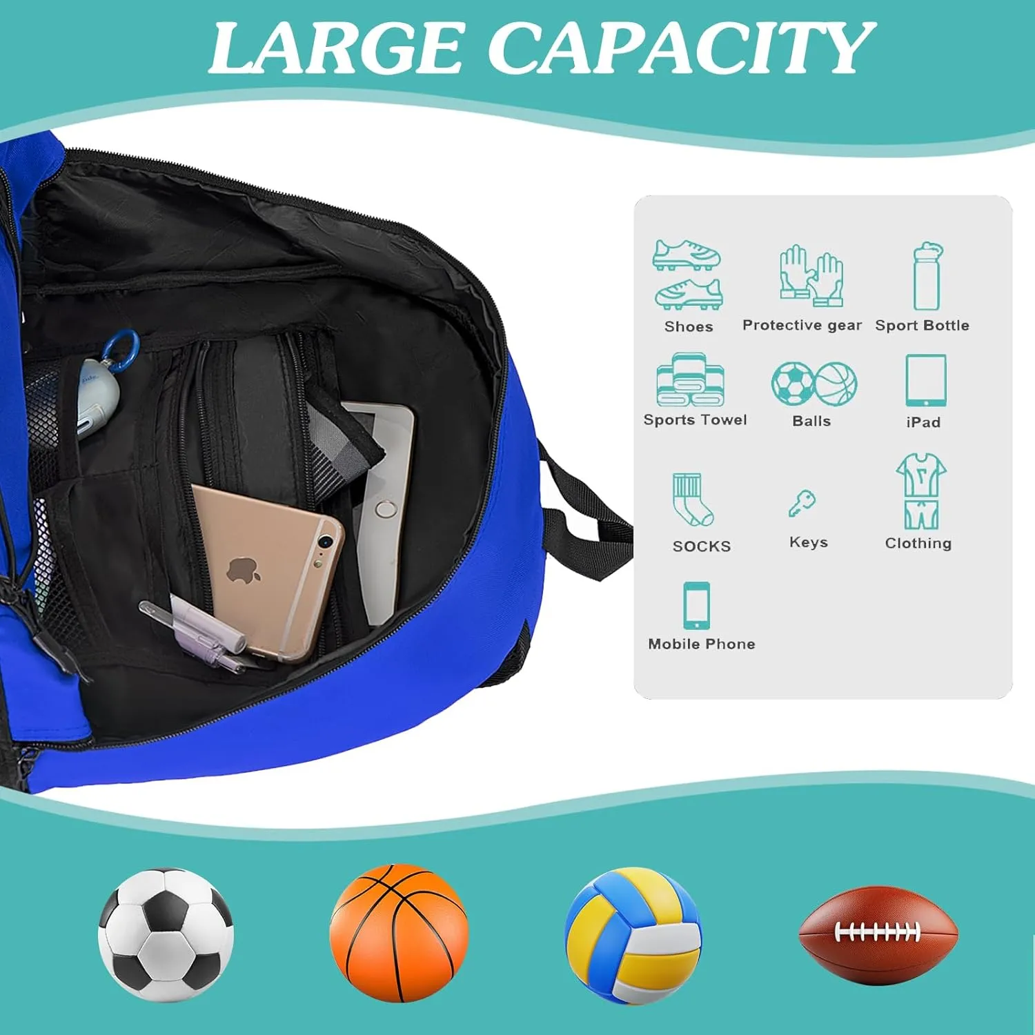 WOLT Youth Soccer Bag, Soccer Backpack, Basketball Backpack with Cleat Shoe and Ball Compartments Volleyball Backpack