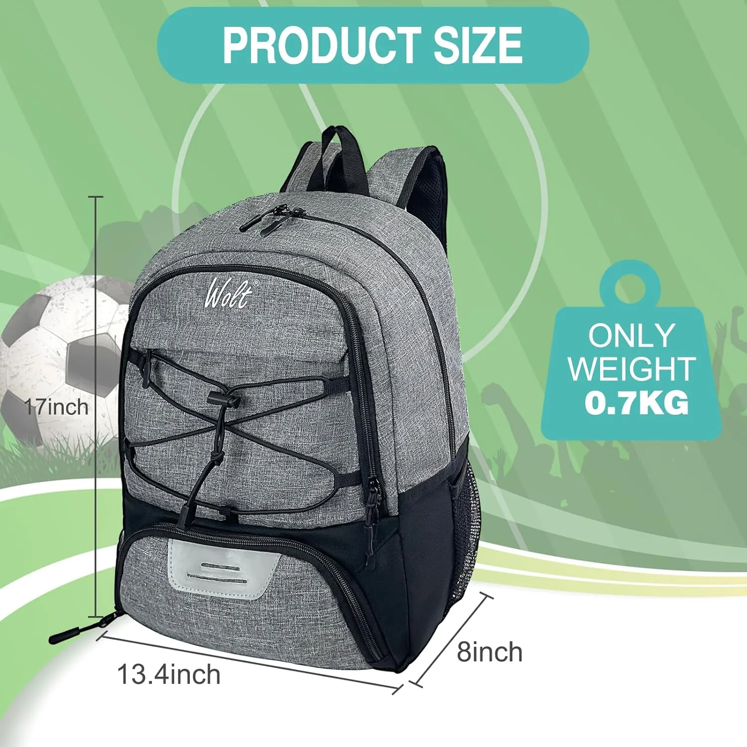 WOLT Youth Soccer Bag, Soccer Backpack, Basketball Backpack with Cleat Shoe and Ball Compartments Volleyball Backpack