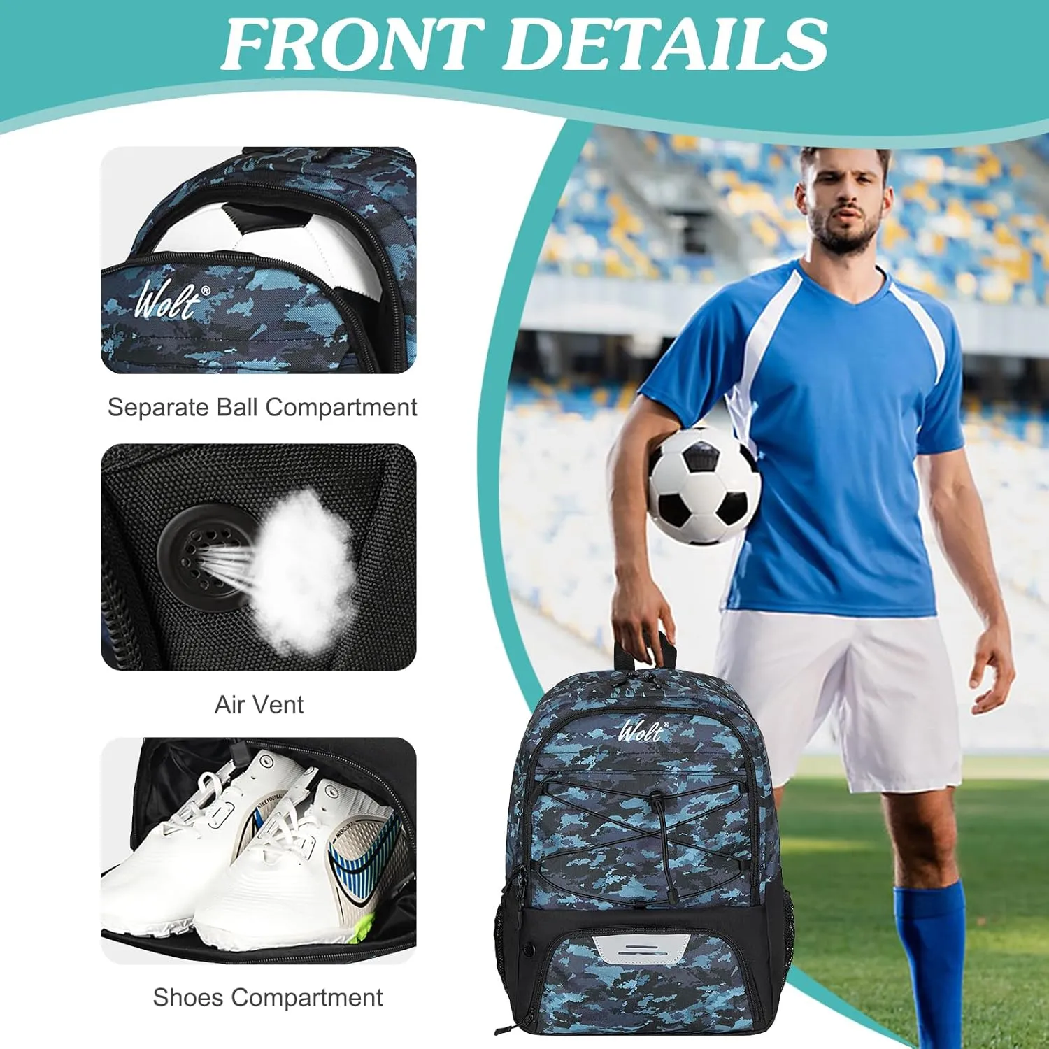WOLT Youth Soccer Bag, Soccer Backpack, Basketball Backpack with Cleat Shoe and Ball Compartments Volleyball Backpack